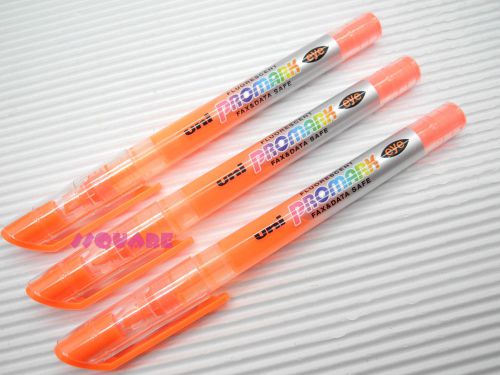 3 x Uni-Ball Promark Eye USP-105 Water-Proof Fluorescent Highlighters, Orange