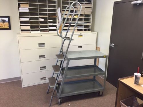 Stock picking ladder cart 771/2 in. h 3 shelf 4 step w platform spring loaded for sale