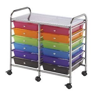 Blue hills storage cart with multi-colored drawers for sale