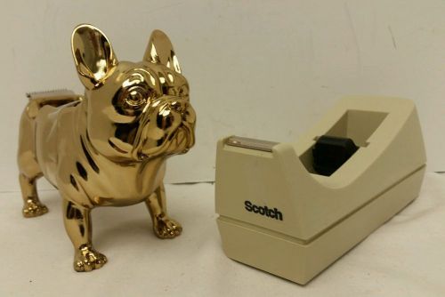 Set of 2: Threshold Figural &#034;French Bulldog&#034; &amp; 3M Scotch &#034;C-38&#034; Tape Dispensers