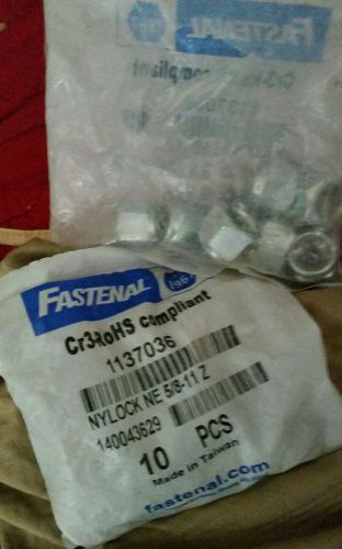 (Qty 19) 5/8-11 Nylon Insert Lock Nuts Nylock Zinc Plated Fastenal # 1137036