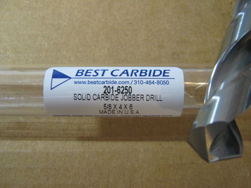 5/8&#034; (.6250) jobber (std) carbide 25 deg helix 118 deg split pt drill &#034;new&#034; for sale