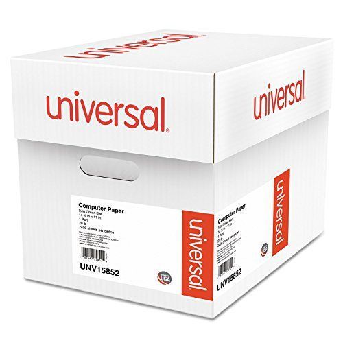 Universal Green Bar Computer Paper, 20lb, 14-7/8&#034; x 11&#034; , Perforated Margins,