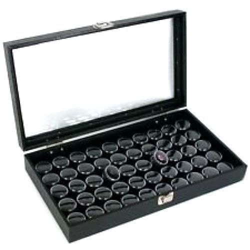Black Gem Display Case Jewelry Box Jars With Glass Top Holds 50 Pieces