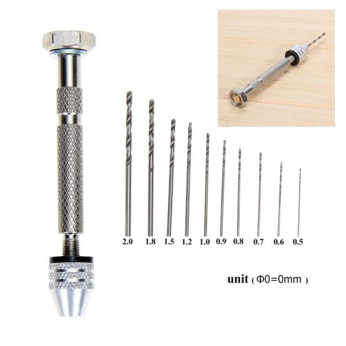 Mini Aluminum Hand Drill Rotary Tools Sets with Keyless Chuck + 10 Twist Drills