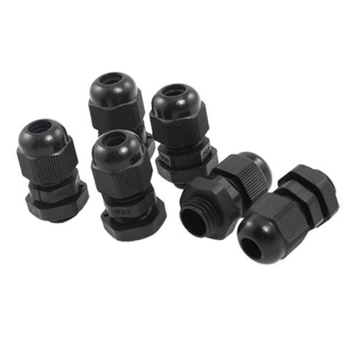 6 Pcs Black Plastic Waterproof Connectors PG7 Cable Glands GY