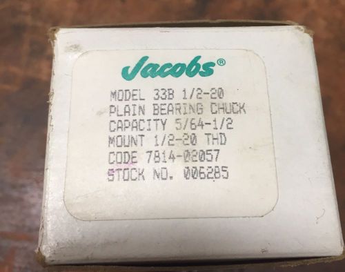 Jacobs Drill Chuck. 33B 1/2-20. 5/64-1/2 Plain Bearing Chuck. New