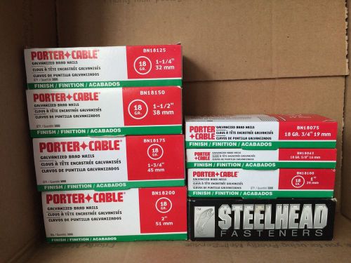 8 Boxes PORTER CABLE &amp; STEELHEAD Galvanized BRAD NAILS 5,000 Count 5/8&#034; - 2&#034;