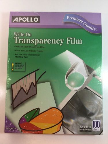 New SEALED Box APOLLO WO100C-B Write-On TRANSPARENCY FILM 100 Clear 8.5 x 11