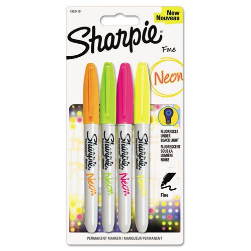 Neon permanent markers, assorted, 4/pk for sale