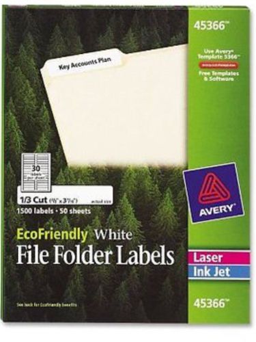Avery EcoFriendly White File Folder 1/3 Cut 1500 Laser/Ink Jet Labels 45366/5366