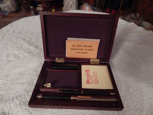 Desk Set in a Wooden Box--Stapler, Post-It, Pen and Letter Opener