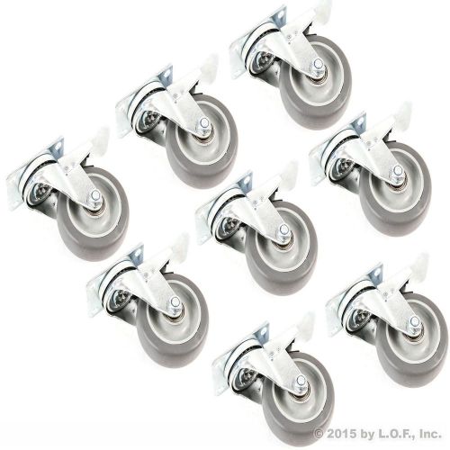 8 heavy duty caster set 4&#034; wheels all swivel all brake casters non skid no mark for sale