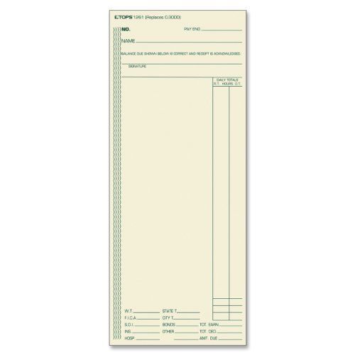 TOPS Time Cards, Weekly, 1-Sided, 3-3/8&#034; x 8-1/4&#034;, Manila, Green Print, New