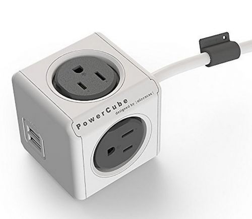 Allocacoc PowerCube Dual USB Port with 4 Outlets 10ft Extension Cord  (Grey)
