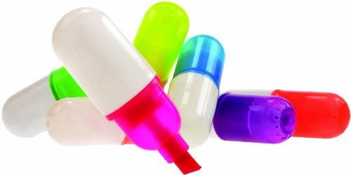 Mustard Vitapens - 10 &#039;Tablet Capsule&#039; Shaped Highlighter Pens In A Bottle