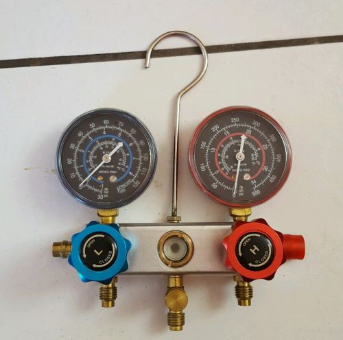 Manifold Gauge+Hose R134a+HVAC Charging Diagnosis Tool Brass Sight View