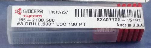 New kyocera tycom inverse micro #3 drill .500&#034; loc 130 pt 1/8 shank 155-2130.500 for sale