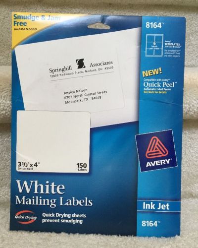 Avery 8164 Inkjet Labels, 3-1/3&#034; x 4&#034;, OPEN PKG OF132 Labels