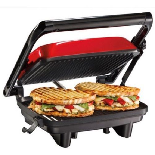 Panini Press Gourmet Sandwich Maker Non-Stick Grill Cafe-Style Lockable hinge