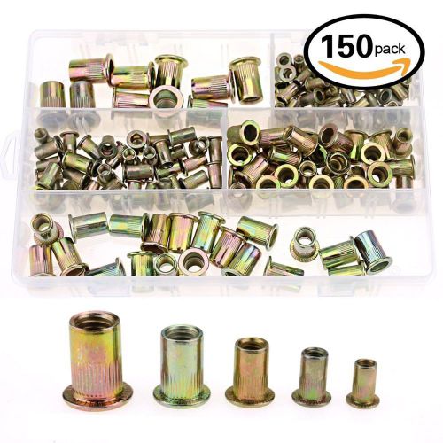 Hilitchi 150pcs mixed zinc plated carbon steel rivet nut threaded rivnut inse... for sale