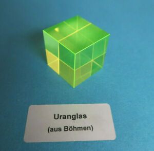 Uranglas Wrfel, 27x27x27 mm, 50 Gr. - Prfstrahler Geigerzhler, Uranium glass