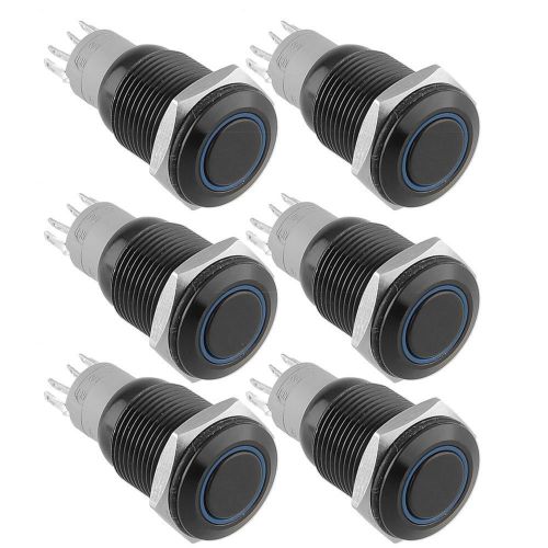 6pcs Blue LED Self Latching Locking Push Button 16mm Flat Head Car High Quality