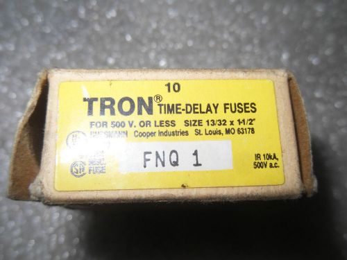 (rr14-1) 1 lot of 3 nib bussmann tron fnq-1 500v 1a time delay fuses for sale