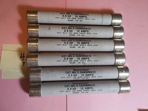 Lot of 6 fuses new no box bussmann 5.5amwna1e 4.8kv 1e amp  (dr1e-2) for sale