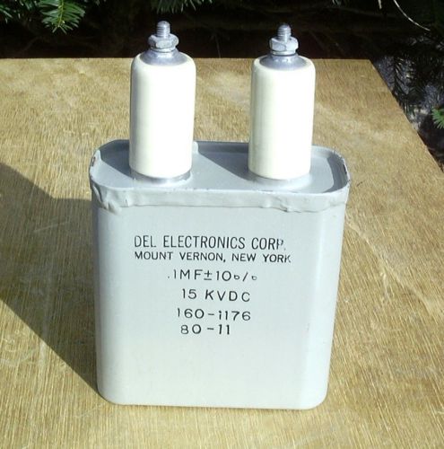 Del Electronics High Voltage Oil Capacitor 0.1uF 15kV DC Tests Good NOS