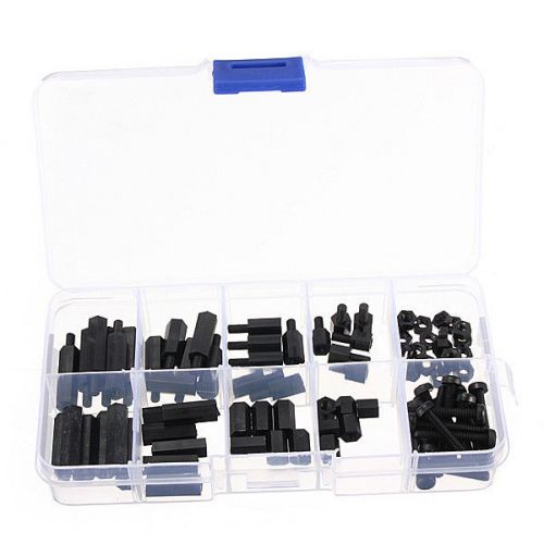 160Pcs/Lots M3 Nylon Black M-F Hex Spacers Screw Nut Assortment Kit set Hardware