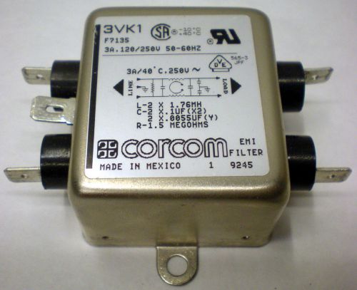 CORCOM 3VK1 F7135 EMI LINE FILTER 3A 120/250V 50-60HZ