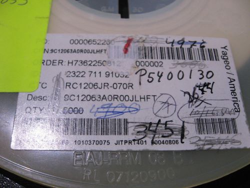 Reel of 3000 Yageo RC1206JR-070R 0 Ohm 0R00 (Jumper) .25W SMT 1206 - NOS