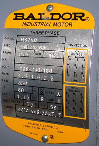 NEW 1 HP BALDOR 3 PHASE AC MOTOR   MODEL  M3700  (2 AVAILABLE)