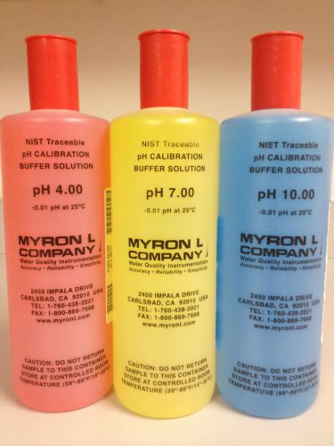 MYRON L PH CALABRATING SOLUTION QUARTS  (TOTAL OF 3 QTS. [PH] 4, 7, 10) LOOK!!