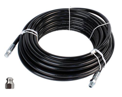 Sewer Jetter Kit 1/4&#034; NPT x 100&#039; Hose &amp; 5.5 Orifice Button Nose Nozzle 4000 PSI