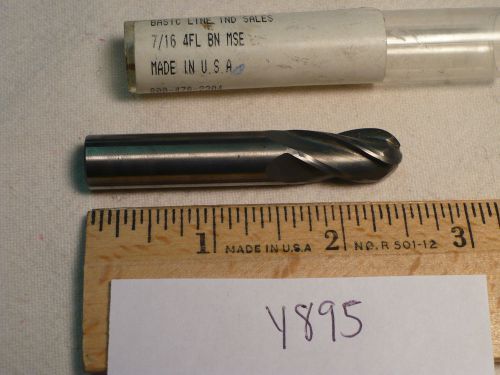 1 NEW 7/16&#034; DIAMETER CARBIDE END MILL. 4 FLUTE. BALL. USA MADE. (Y895)