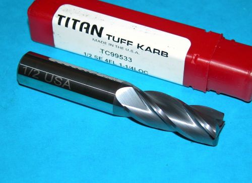 Titan 1/2&#034; carbide end mill 4f sq altin 1/2&#034; x 1/2&#034; x 1-1/4&#034; x 3&#034; (usa) for sale