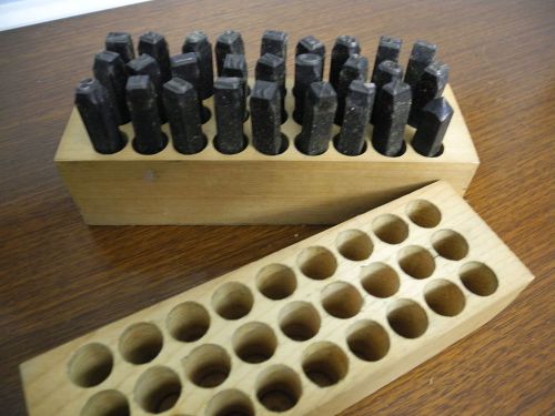 Vintage Alphabet Letter Steel Stamp Punch Set in Wood Block Approx 1/4&#034; High