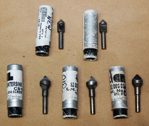 5 countersink bits 2 weldon cs10s 25/64&#034; &amp; 3 crl cs18 9/16&#034; 82 degree zero flute for sale