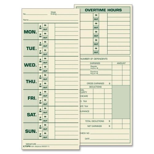 TOPS Monday-Sunday Time Card - 8.50&#034; x 3.50&#034; Sheet - Manila - 500 / Box