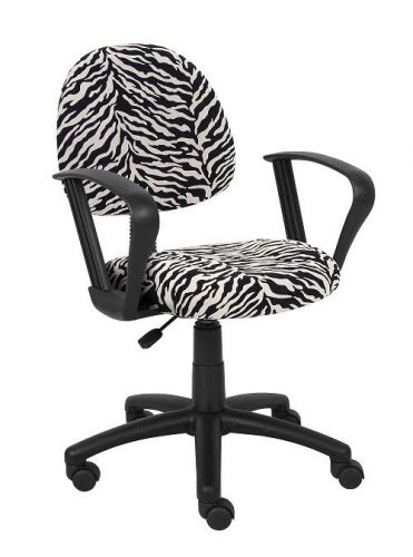 B327 BOSS ZEBRA PRINT MICROFIBER DELUXE POSTURE OFFICE TASK CHAIR WITH LOOP ARMS