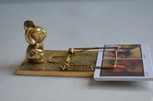 Business Card Money Holder Brass Mousetrap Mouse Figurine bronze