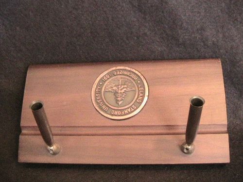 VINTAGE STANFORD UNIVERSITY HYDE PARK SOLID WALNUT DESK PEN HOLDER MADE IN USA