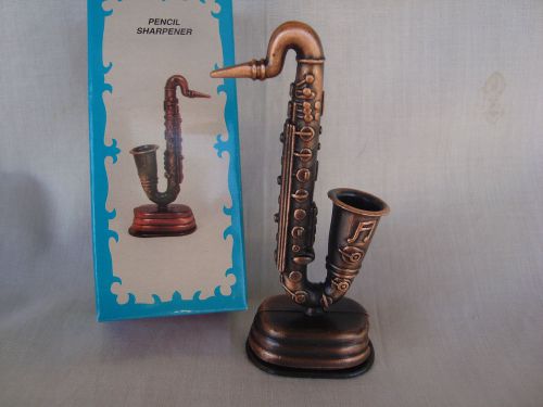 SAXOPHONE Pencil Sharpener 3.5&#034; T Music Gift Die Cast Metal Antique Finish  NIB