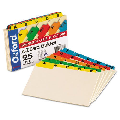 Laminated Tab Index Card Guides, Alpha, 1/5 Tab, Manila, 4 x 6, 25/Set