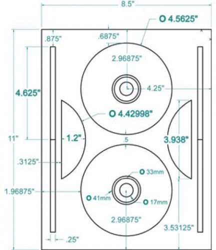 Compulabel 312636 - white cd/dvd layout labels with hub cap. 4-9/16&#034; diameter for sale