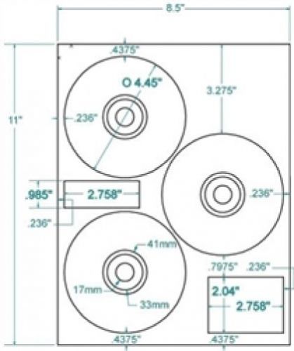 Compulabel 312737 4.45&#034; CD / DVD Labels 3 Up Core 300 Labels