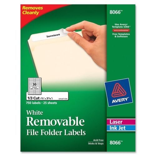 Avery removable filing labels - 0.66&#034;wx3.43&#034; l - 750/pk - laser, inkjet for sale