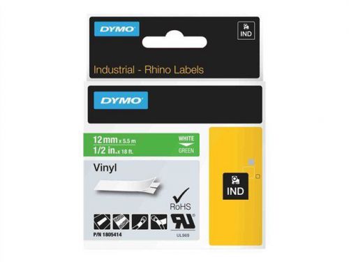 DYMO Rhino Coloured Vinyl - Vinyl tape - white on green - Roll (0.5 in x 1805414